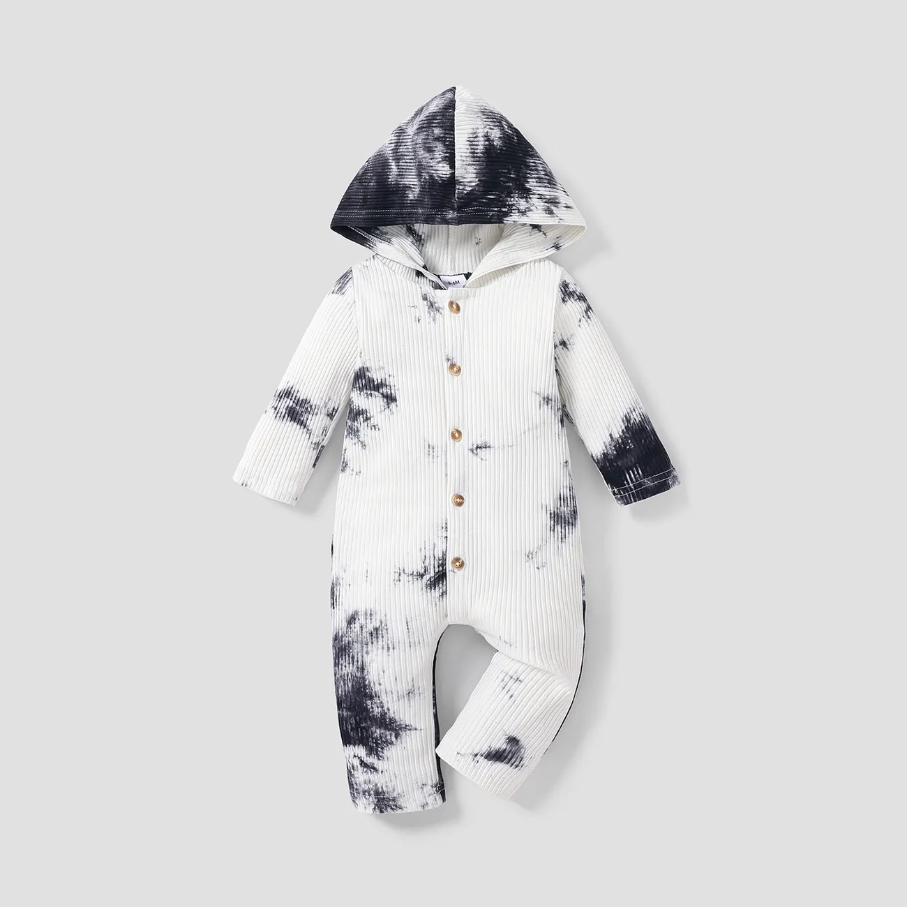Ribbed Tie Dyed Hooded Long-sleeve Baby Jumpsuit  big image 1