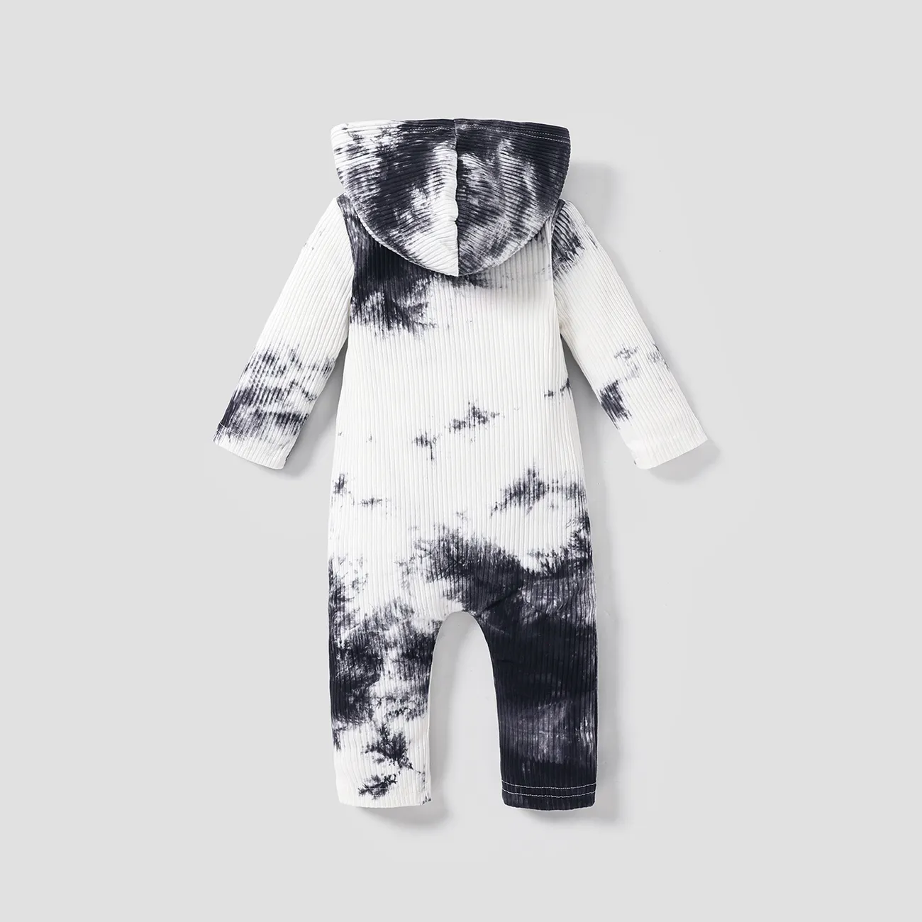 Ribbed Tie Dyed Hooded Long-sleeve Baby Jumpsuit Grey big image 1