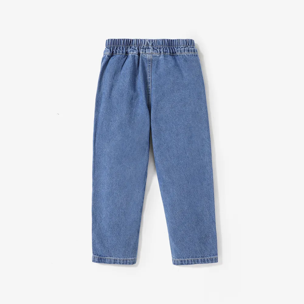 Toddler Girl Heart Embroidered Elasticized Blue Denim Jeans big image 2