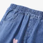 Toddler Girl Heart Embroidered Elasticized Blue Denim Jeans Blue image 3
