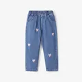Toddler Girl Heart Embroidered Elasticized Blue Denim Jeans  image 1