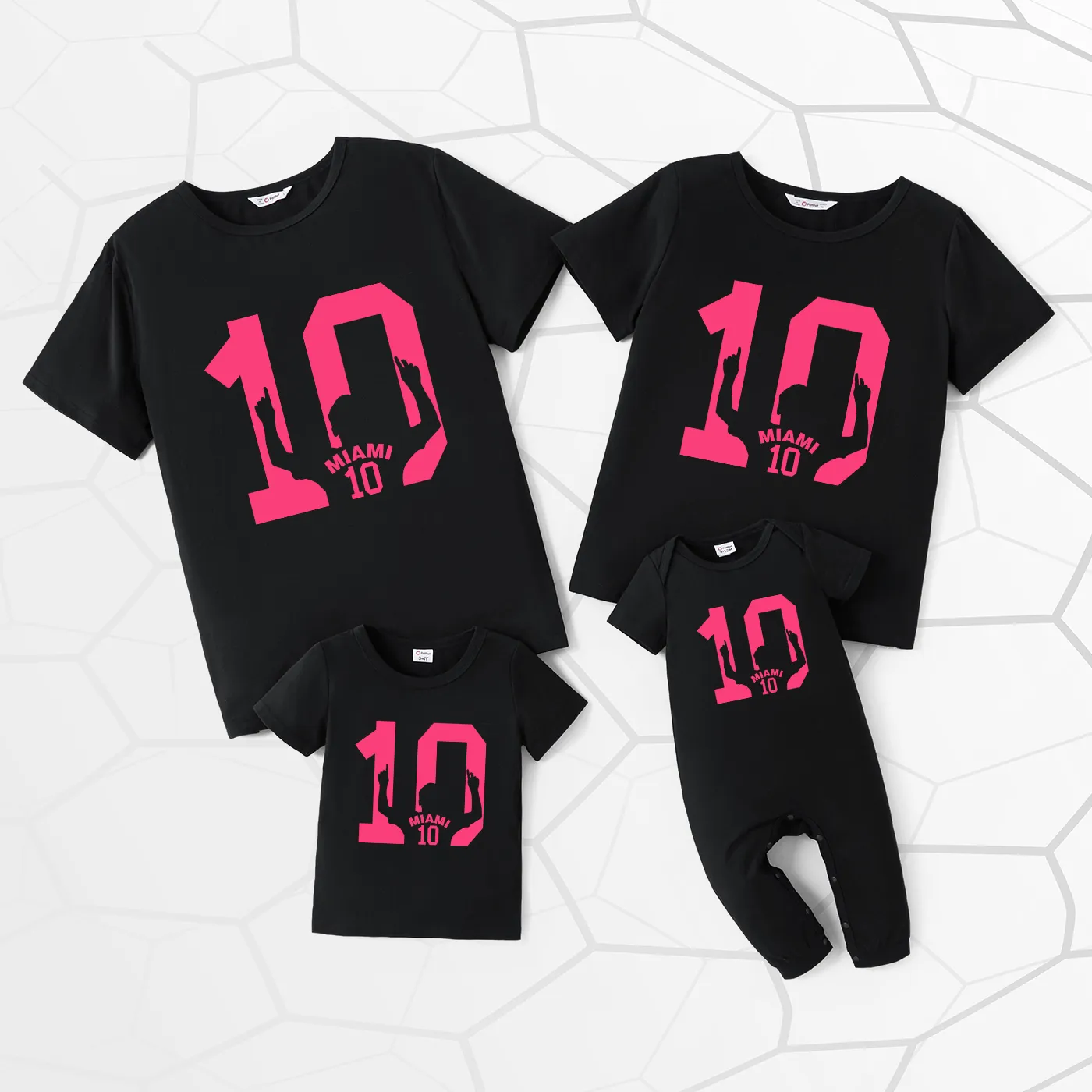 Family Matching Pink "10" Print Short-sleeve Tops Black image 2