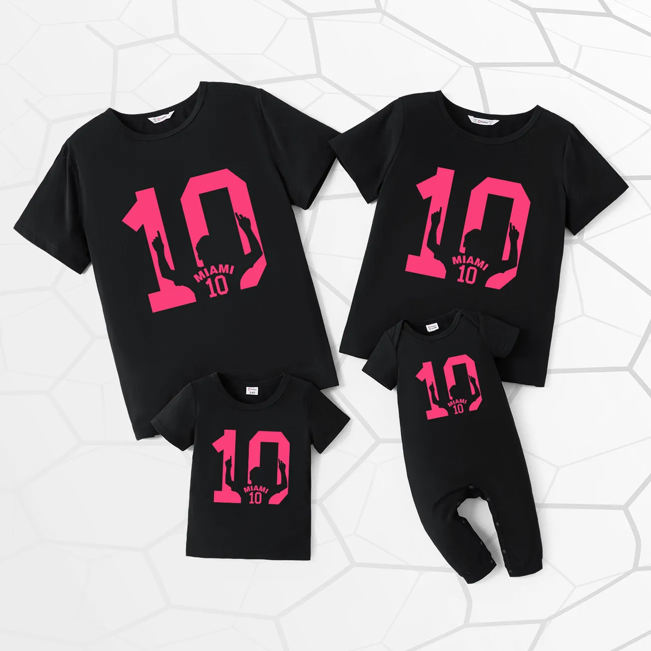 Family Matching Pink "10" Print Short-sleeve Tops Black big image 1