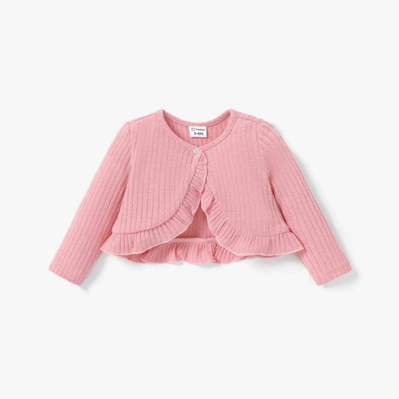 Baby Girl Solid Rib Knit Ruffle Trim Long-sleeve Cardigan