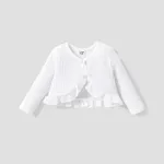 Baby Girl Solid Rib Knit Ruffle Trim Long-sleeve Cardigan White