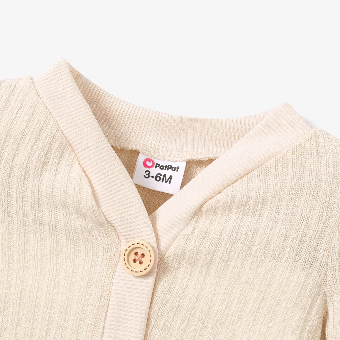 2pcs Baby Girl Button Front Solid Rib Knit Bell-sleeve Cardigan and Ruffle Flared Pants Set OffWhite image 3