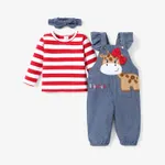 3pcs Baby Girl 95% Cotton Stripe Long-sleeve Top and 97% Cotton Giraffe Embroidery Ruffle Overalls & Headband Set  image 2