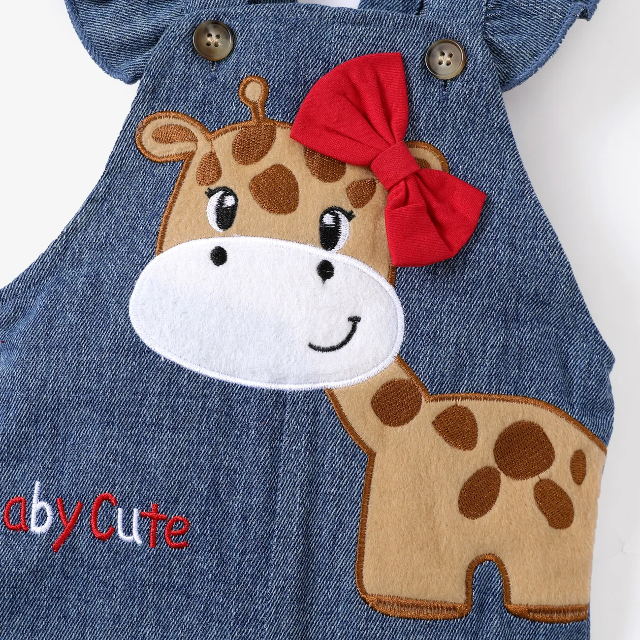 3pcs Baby Girl 95% Cotton Stripe Long-sleeve Top and 97% Cotton Giraffe Embroidery Ruffle Overalls & Headband Set Blue big image 1