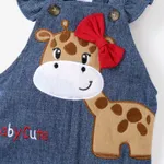 3pcs Baby Girl 95% Cotton Stripe Long-sleeve Top and 97% Cotton Giraffe Embroidery Ruffle Overalls & Headband Set  image 4