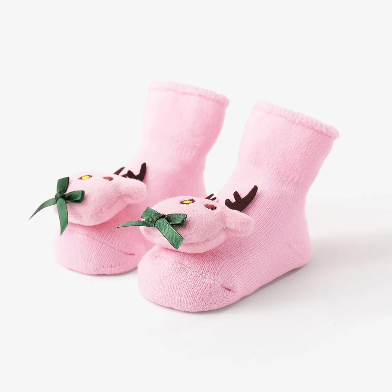 Calcetines de muñeca recién nacida de rizo engrosados de Navidad, calcetines de piso antideslizantes para interiores Rosado big image 1
