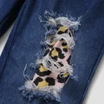 3-piece Baby Solid Flutter-sleeve Off Shoulder Top and Leopard Print Bowknot Nine-minute Denim Jeans Set Black image 5