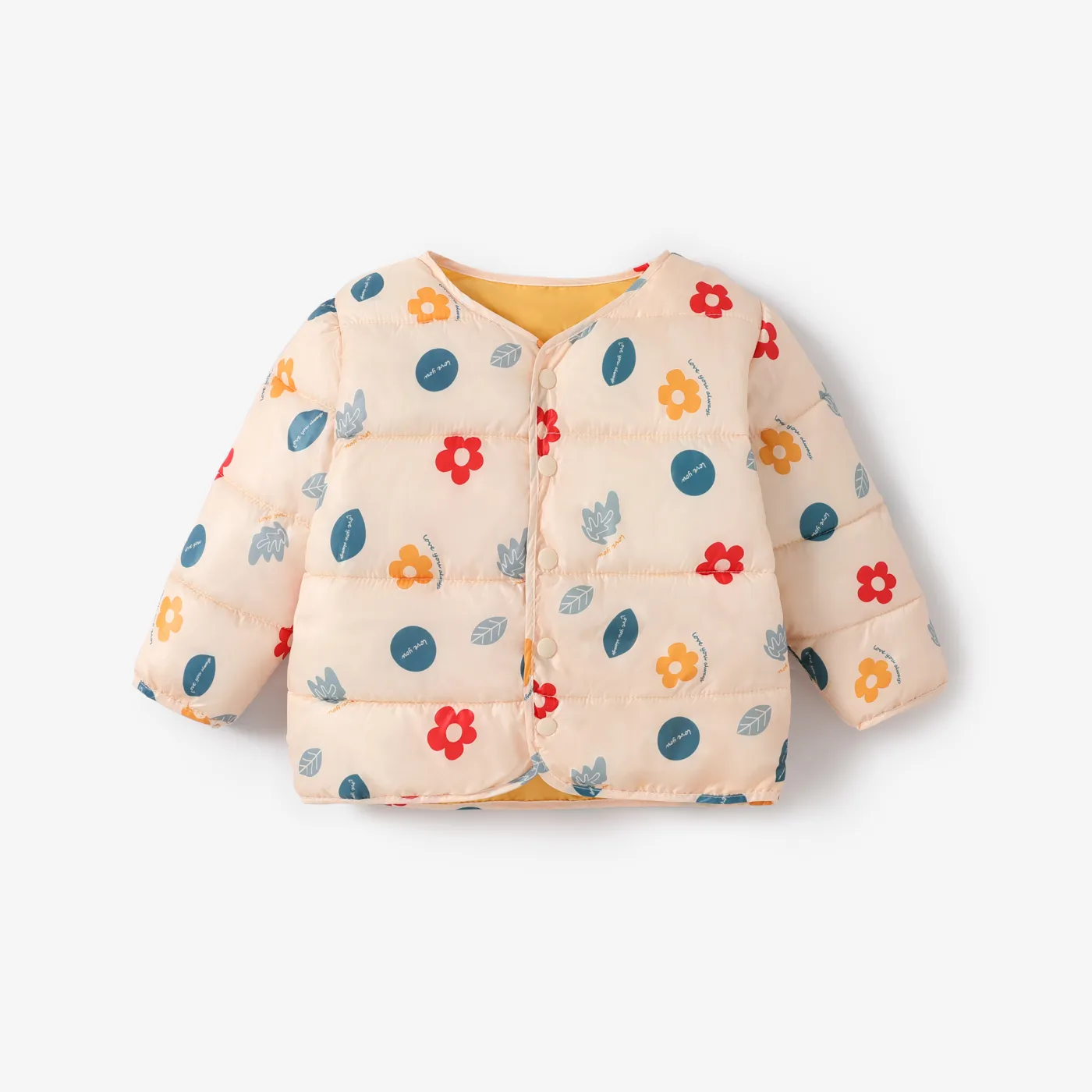 Toddler Boy/Girl Childlike Flower and Elephant Print Winter Coat Beige