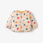 Toddler Boy/Girl Childlike Flower and Elephant Print Winter Coat Beige