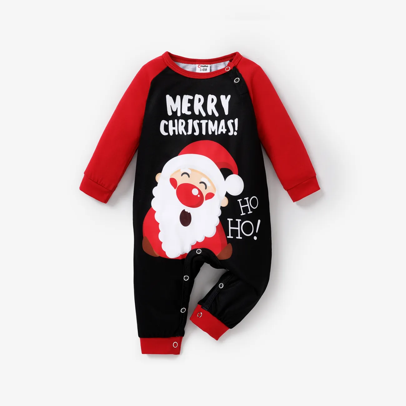 Natal Bebé Menino Costuras de tecido Infantil Manga comprida Macacão vermelho preto big image 1
