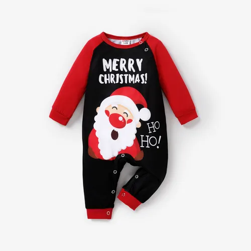 Christmas Baby Boy Santa Claus & Letter Print Raglan-sleeve Jumpsuit