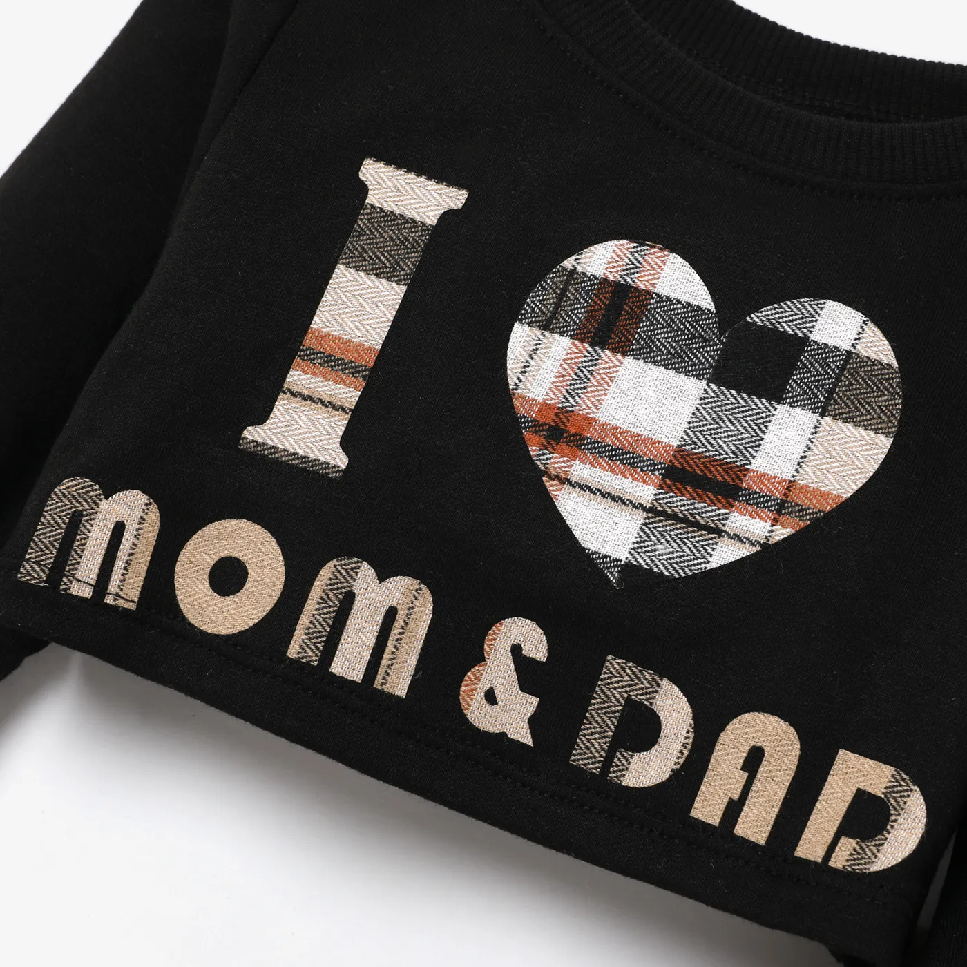 2pcs Baby Girl Casual Letter print Plaid Longsleeve Skirt Set Black image 3