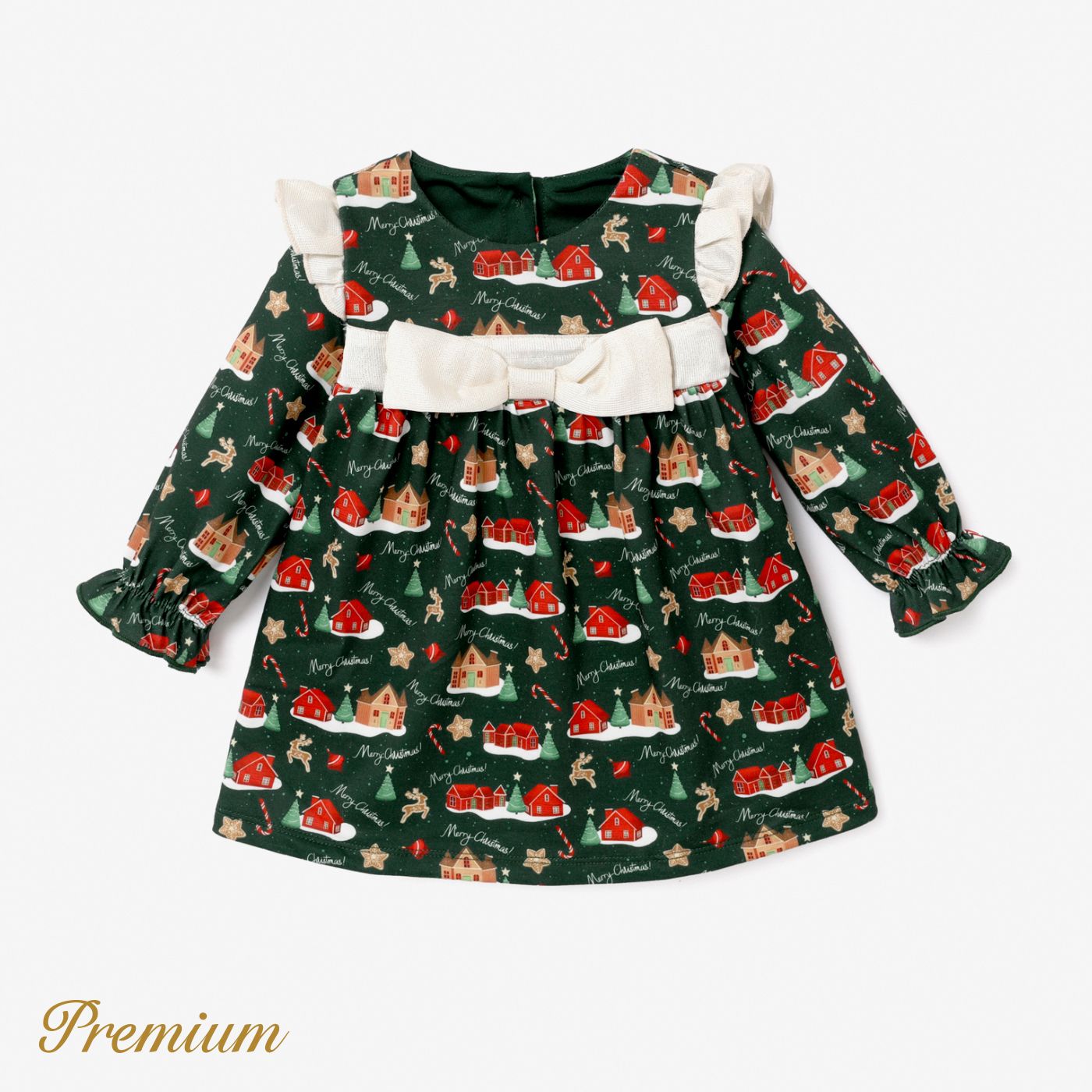 Baby Girl Christmas Long Sleeve Dress With Ruffle Edge