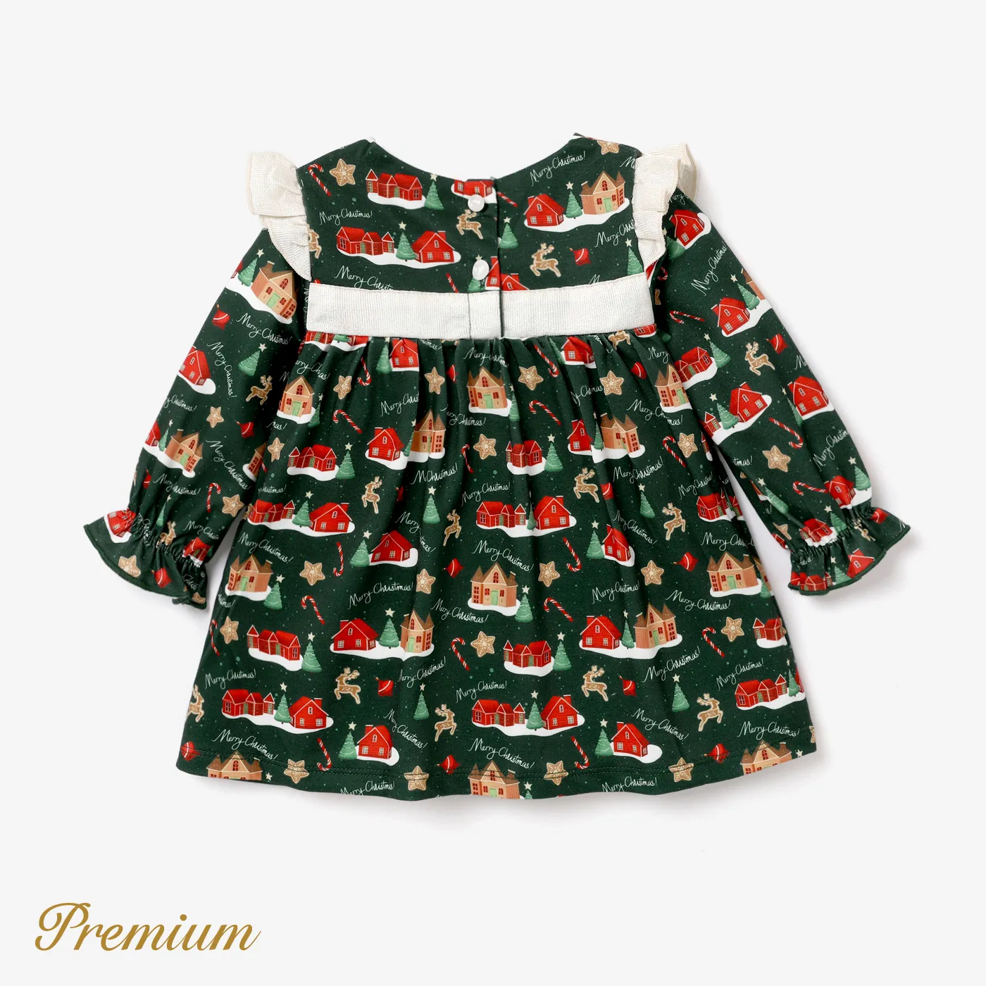 Baby Girl Christmas Long Sleeve Dress with Ruffle Edge  image 4