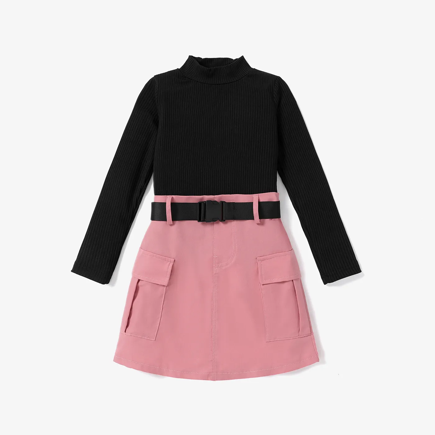 3PCS Kid Girl Solid Top/Avant-garde Patch Pocket Belted Skirt