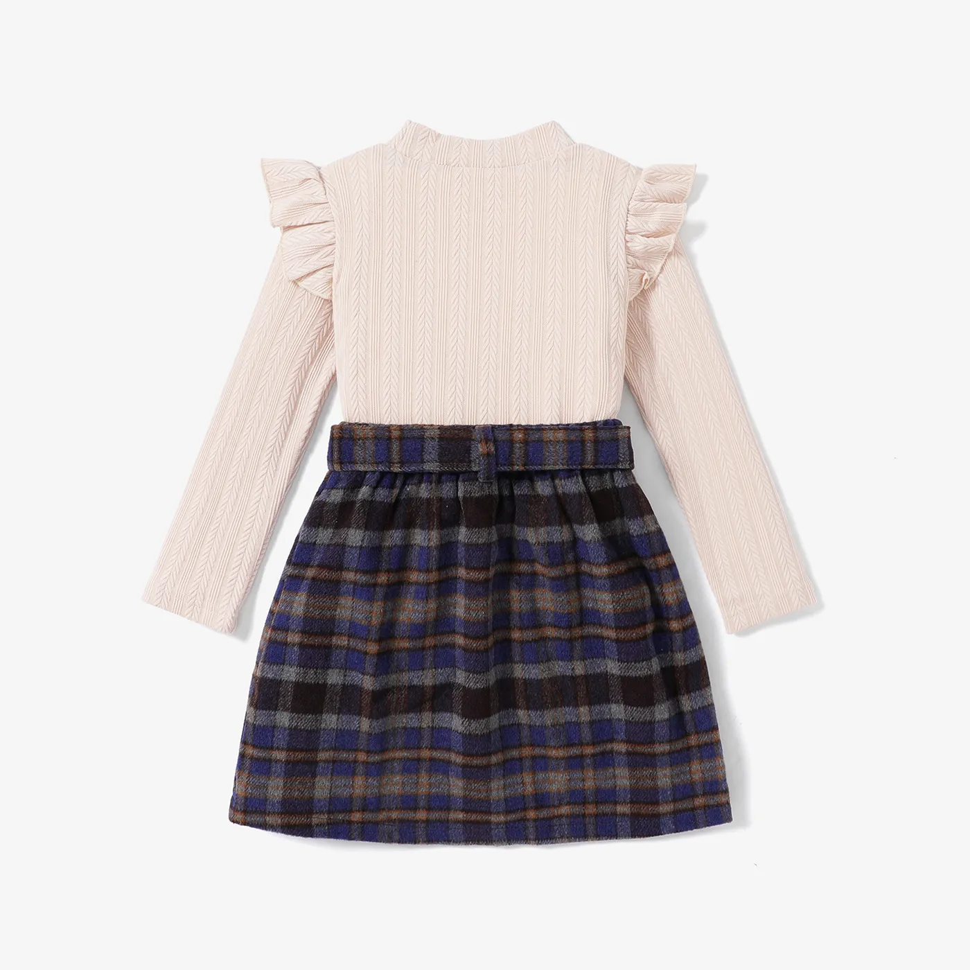 2PCS Kid Girl Flutter Sleeve Top/Grid/Houndstooth Skirt   image 2