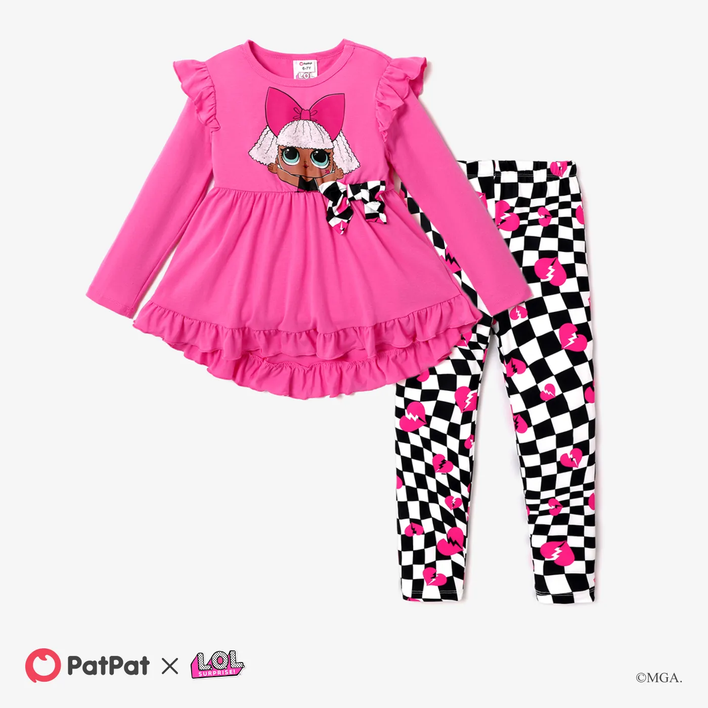 L.O.L. SURPRISE! Kid Girl 2pcs Character Print Long-sleeve Top and Allover Print Pants Set Pink big image 1