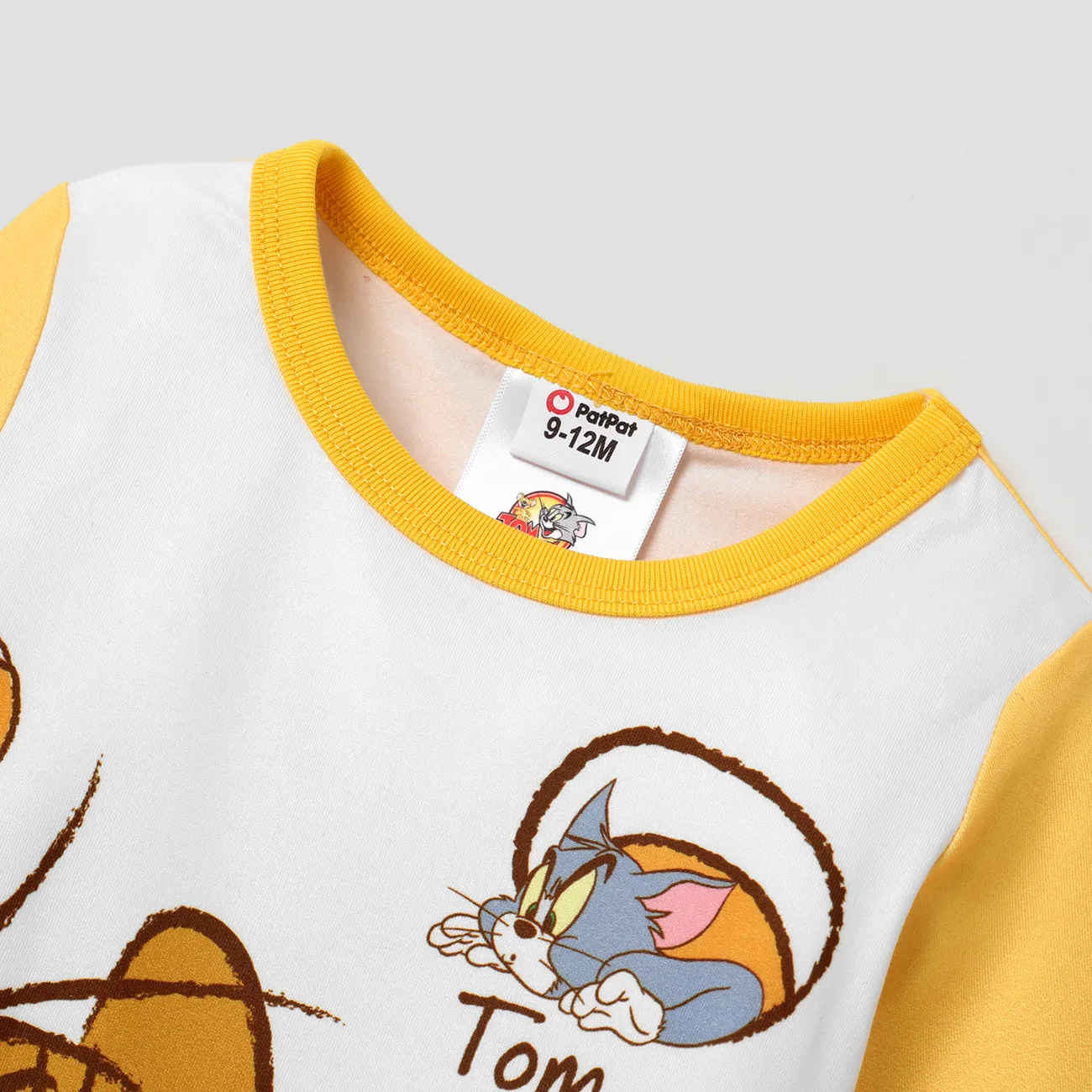 Tom and Jerry 嬰兒 中性 鈕扣 童趣 長袖 長腿連身衣 黃色 big image 1
