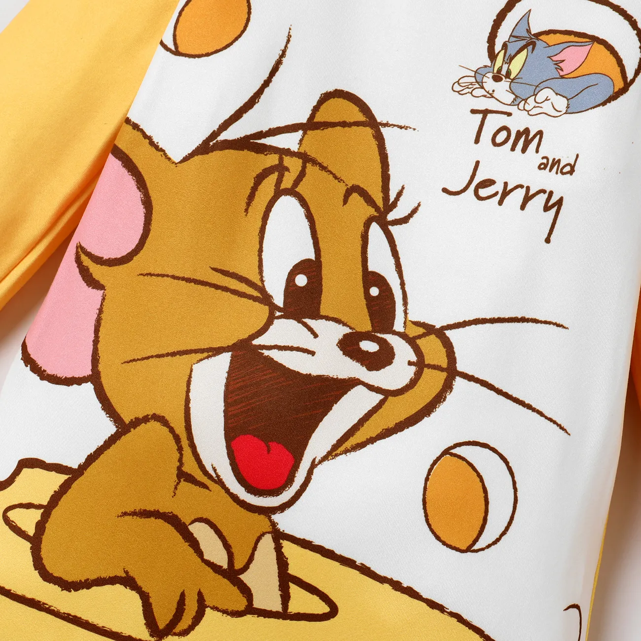 Tom and Jerry قطعة واحدة مواليد للجنسين كم طويل زر شخصيات الأصفر big image 1