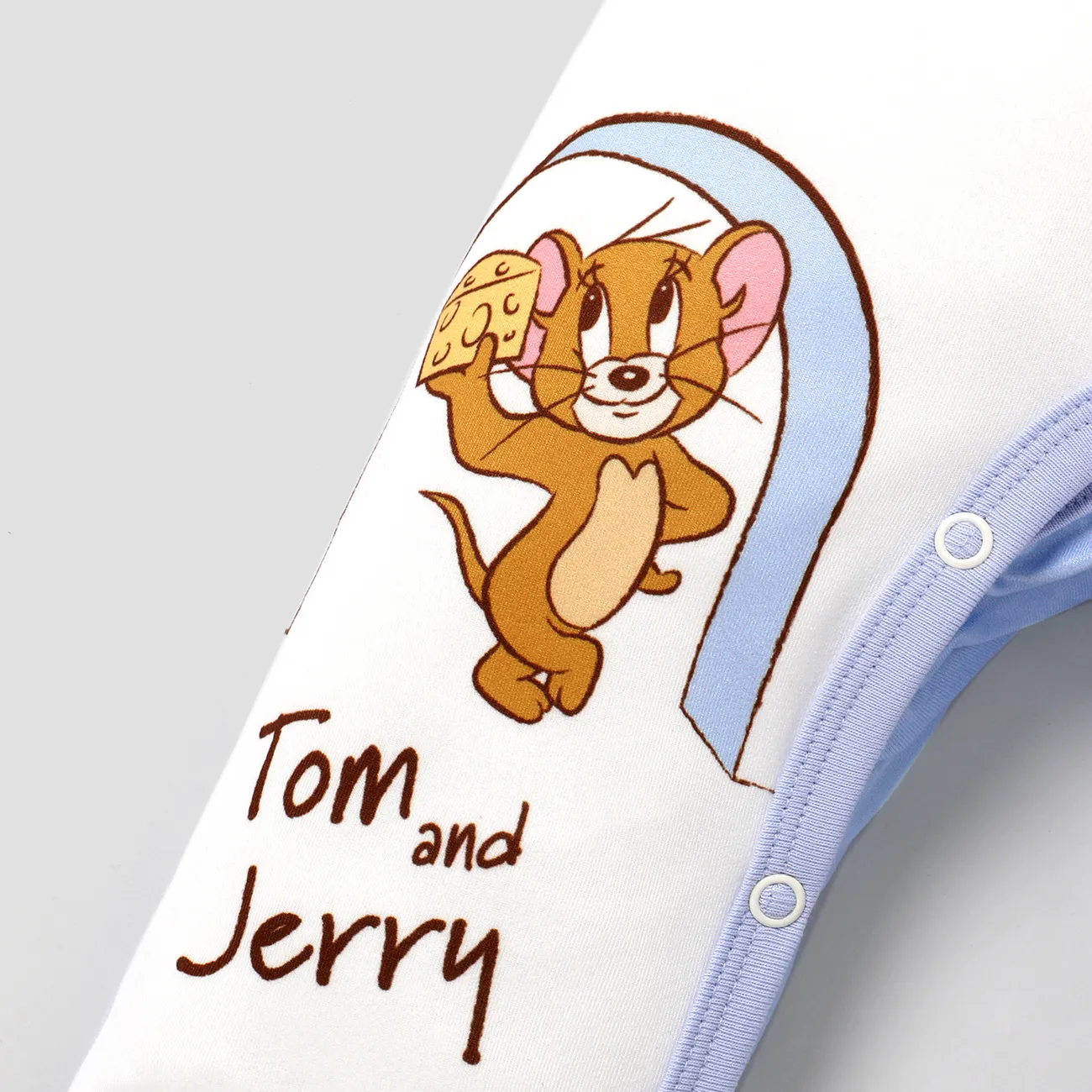 Tom and Jerry قطعة واحدة مواليد للجنسين كم طويل زر شخصيات أزرق big image 1