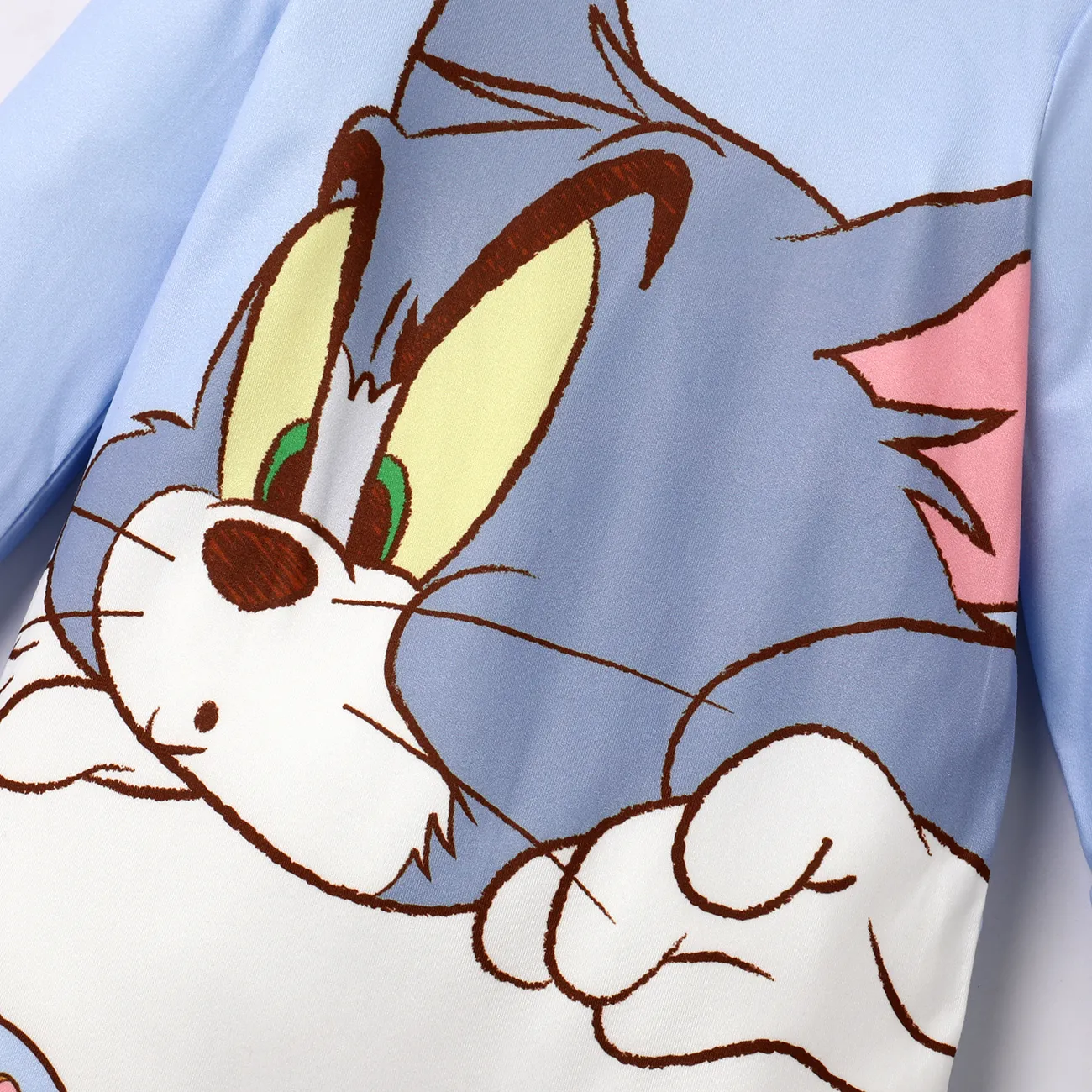 Tom and Jerry قطعة واحدة مواليد للجنسين كم طويل زر شخصيات أزرق big image 1