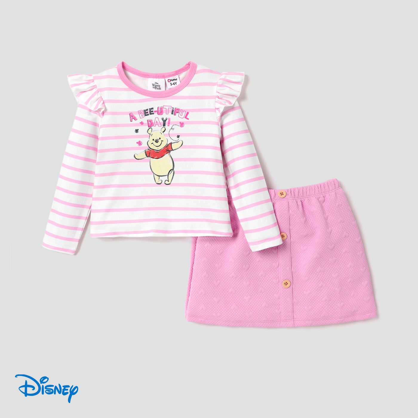 

Disney Winnie the Pooh Toddler Girl Striped Print Flutter Long-sleeve Top and Short Skirt Sets