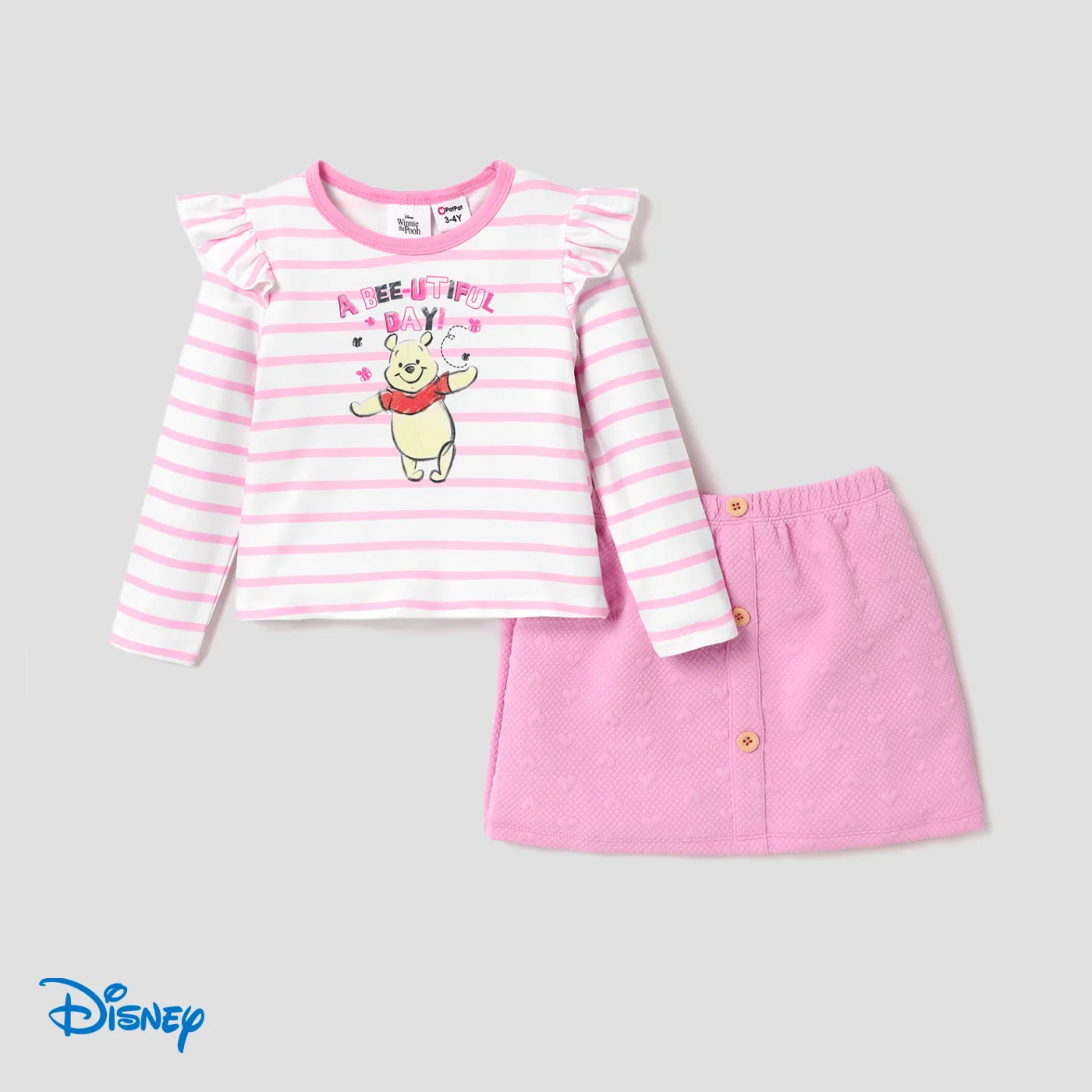 Disney Winnie the Pooh Toddler Girl Striped Print Flutter Long-sleeve Top and Short Skirt Sets