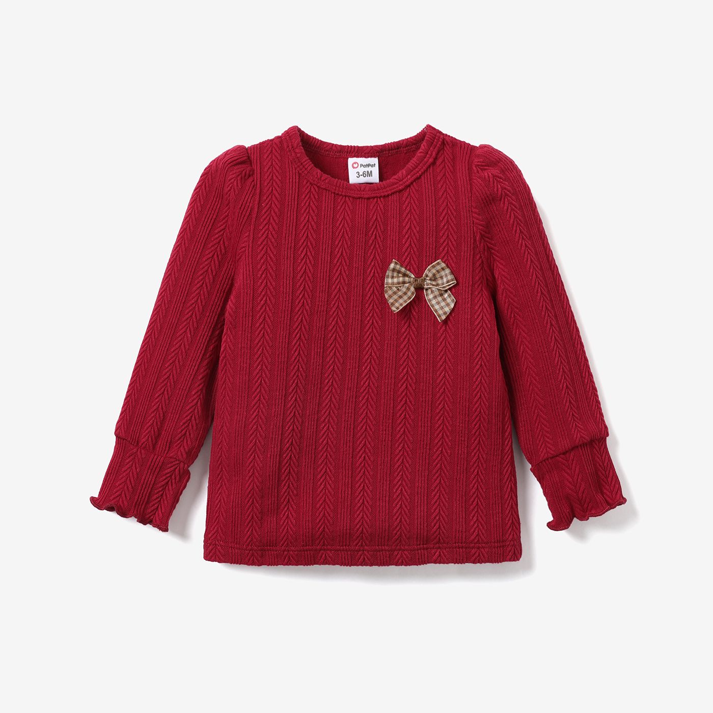 

Baby Girl Sweet Long Sleeve Bow Tie Solid Tee/Top