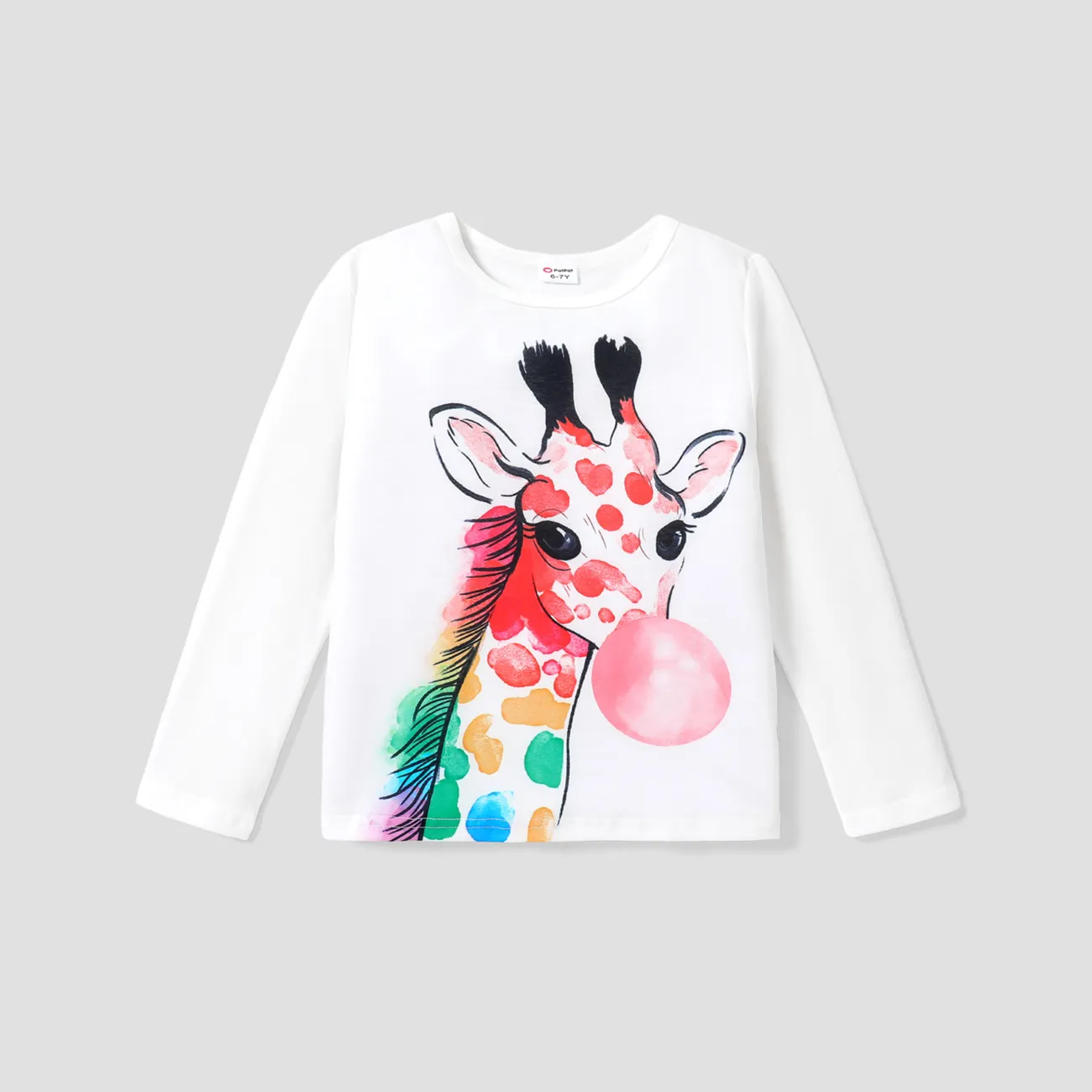 Kid Girl Giraffe Print Long-sleeve White Tee White big image 1