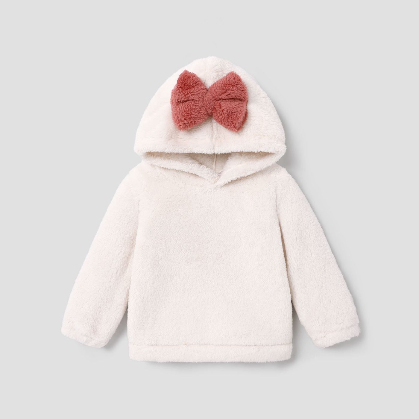 Toddler Girl Bowknot Design Fuzzy Hoodie Sweatshirt