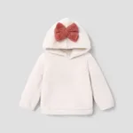 Toddler Girl Bowknot Design Fuzzy Hoodie Sweatshirt Beige