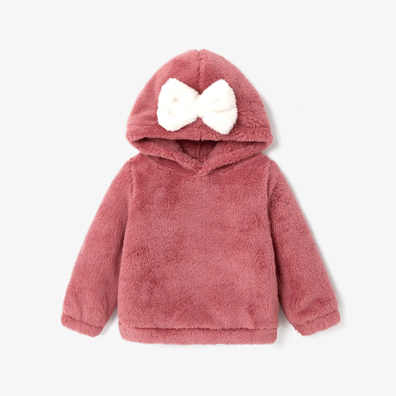 Toddler Girl Bowknot Design Fuzzy Hoodie Sweatshirt  big image 1