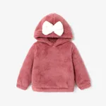 Toddler Girl Bowknot Design Fuzzy Hoodie Sweatshirt Pink
