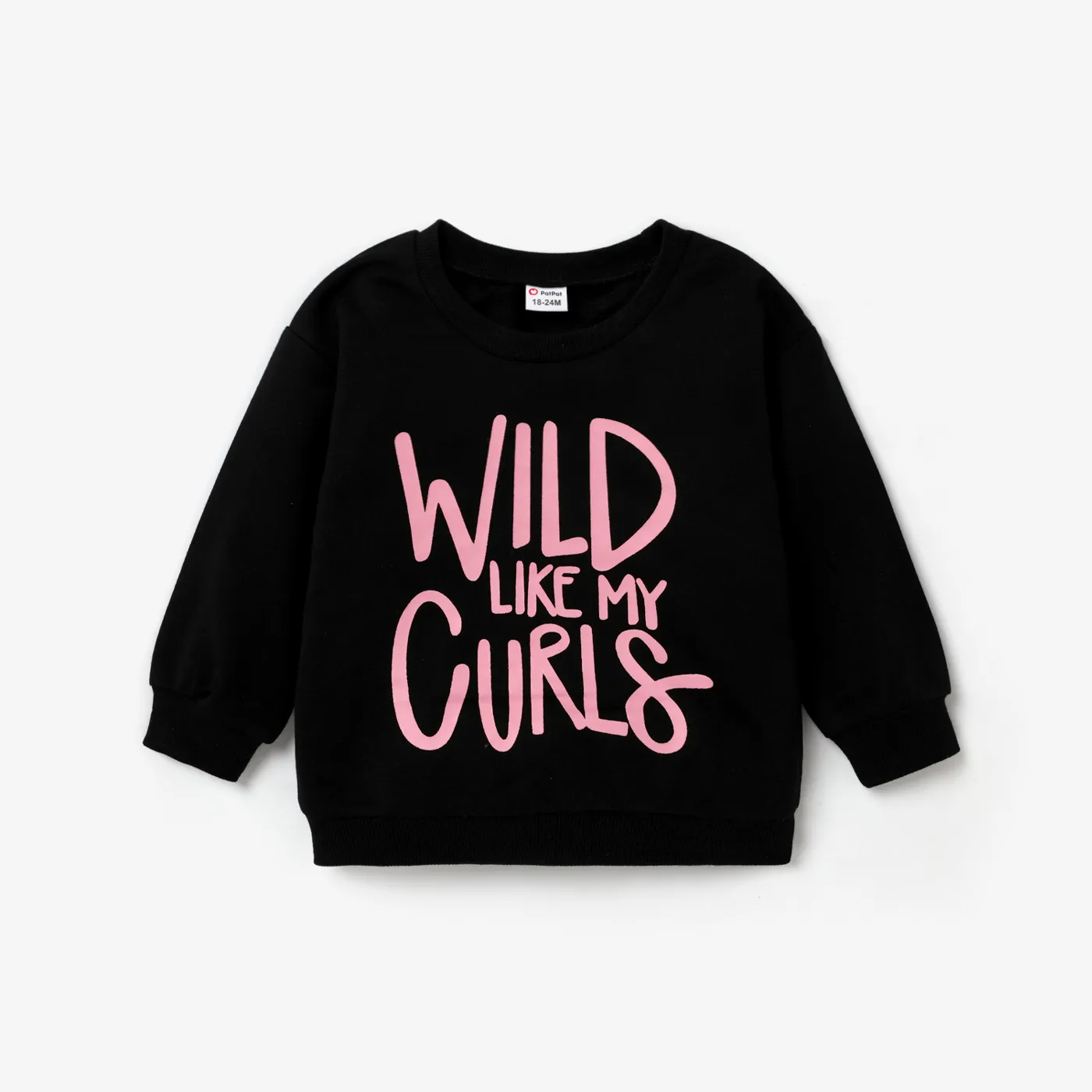 Toddler Girl Letter Print Casual Black Pullover Sweatshirt Black big image 1