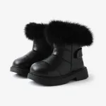 Toddler & Kids Solid Color Velcro Furry Snow Boots Black