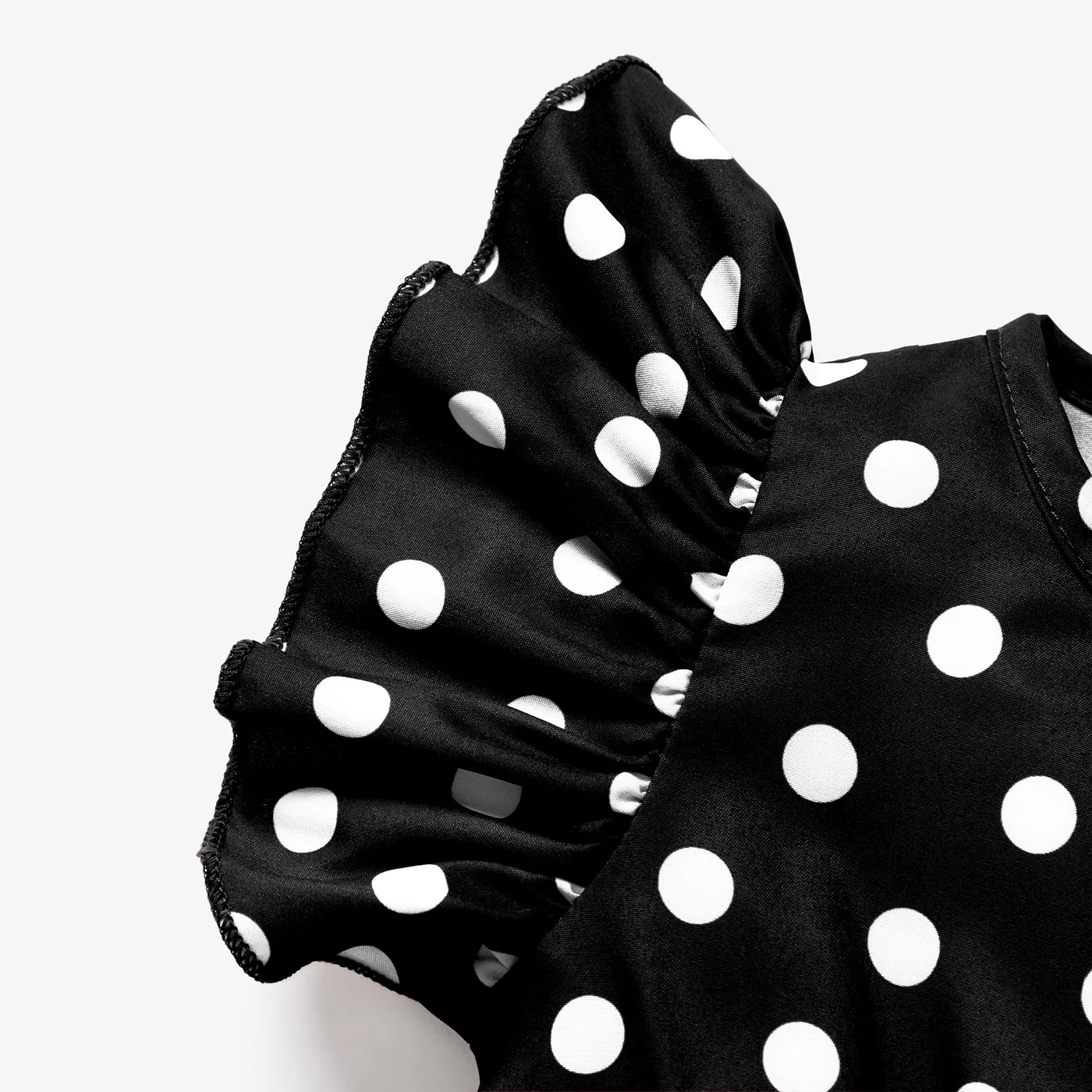 2pcs Toddler Girl Trendy Polka dots Flutter-sleeve Jumpsuits & Belt Black image 3