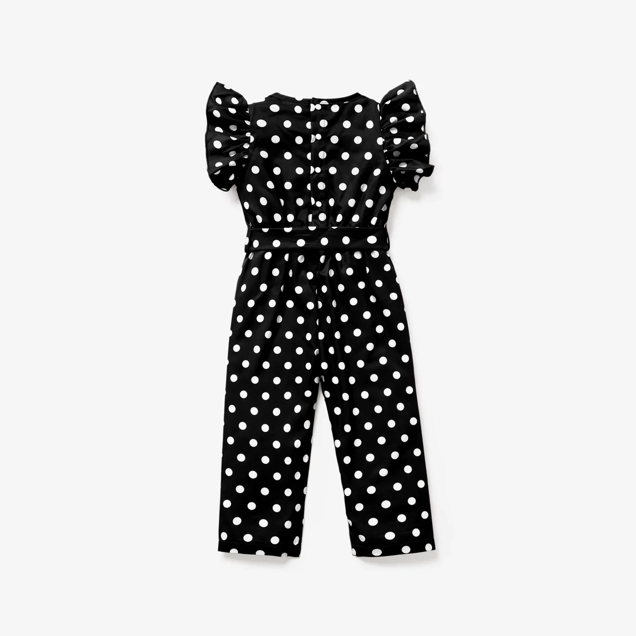 2pcs Toddler Girl Trendy Polka dots Flutter-sleeve Jumpsuits & Belt Black big image 1