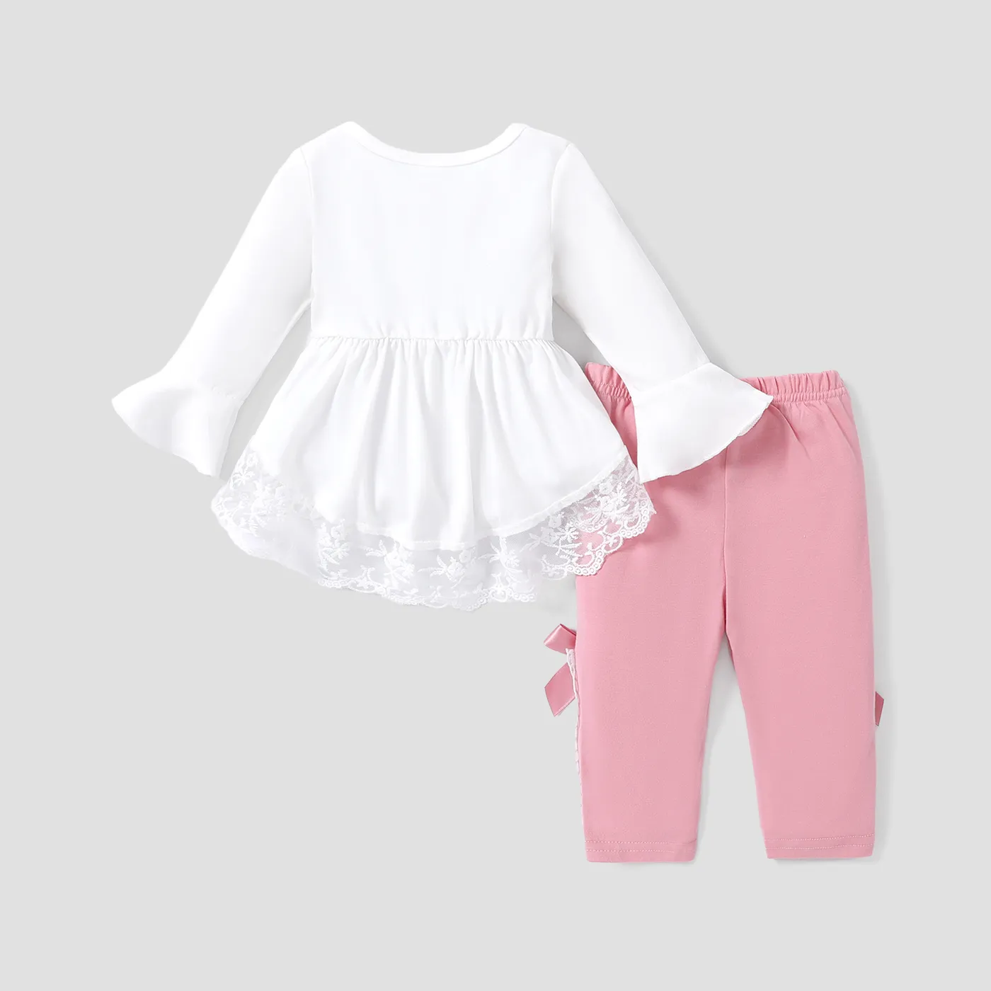 2pcs Baby Girl Sweet Lace Bowknot Long Sleeve Set  image 2