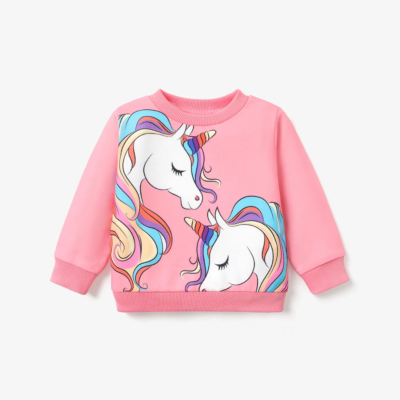 Baby Girl Unicorn Print Long-sleeve Pullover Sweatshirt  big image 1