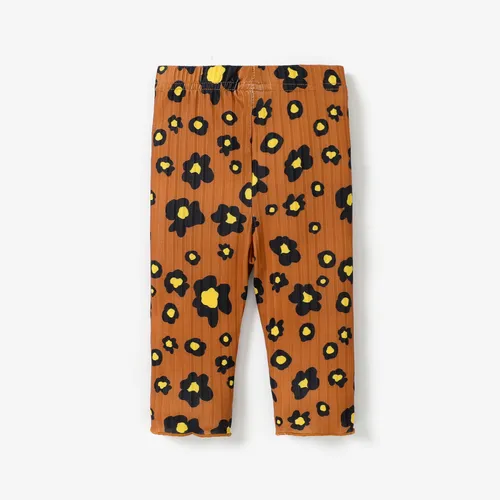 Baby Girl Brown/Apricot Leopard Print Ribbed Leggings