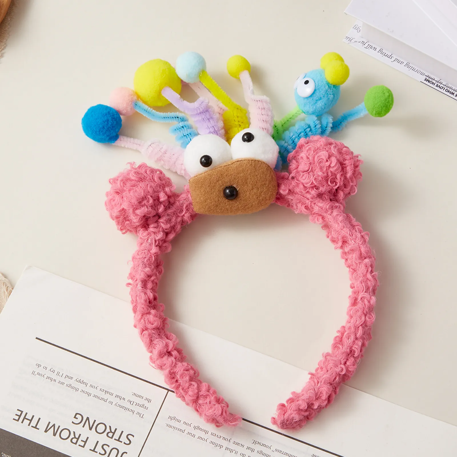 Kids/toddler Childlike Candy color creative funny plush headband Hot Pink