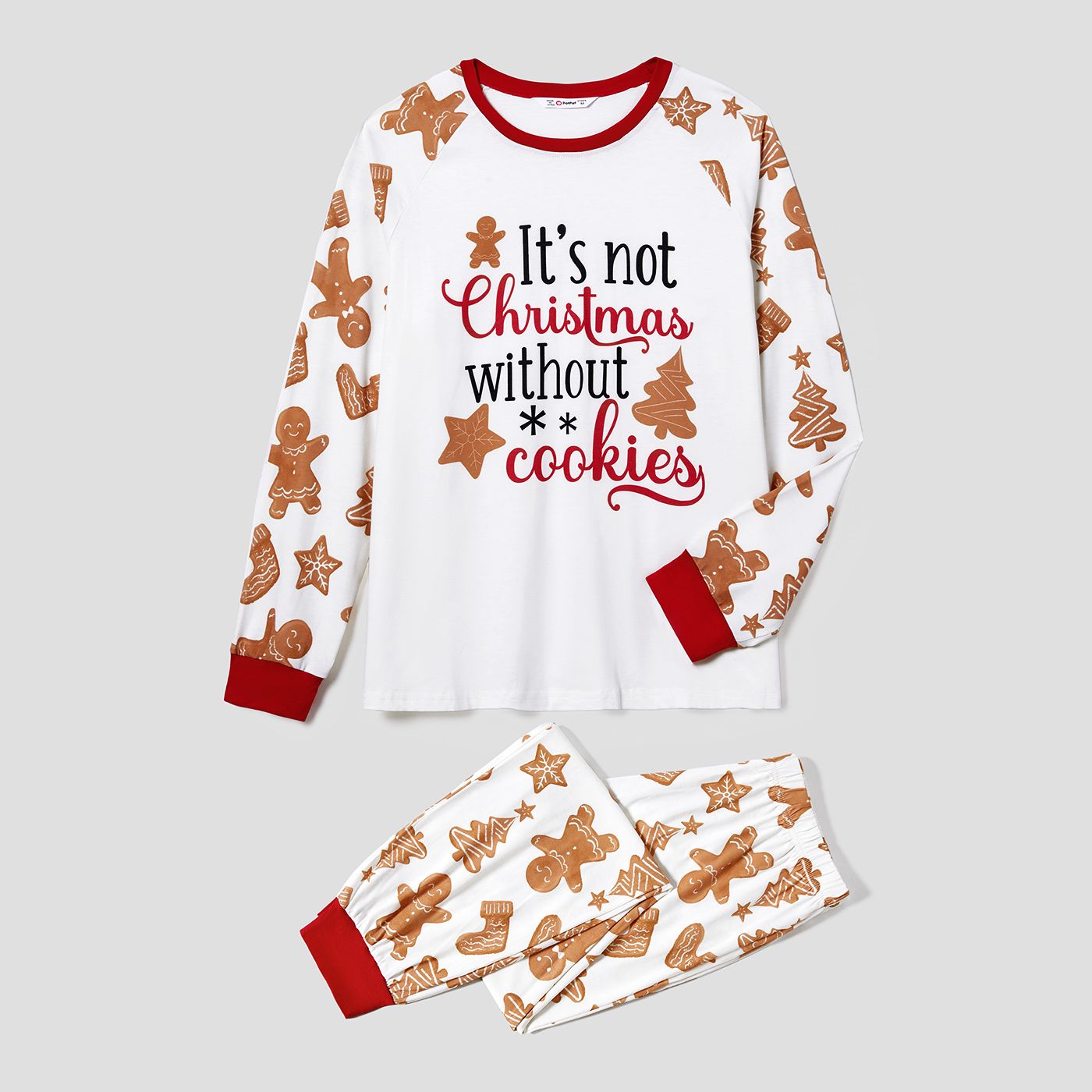 Christmas Family Matching Gingerbread Man & Letter Print Raglan-sleeve Naiatm Pajamas Sets (Flame Re