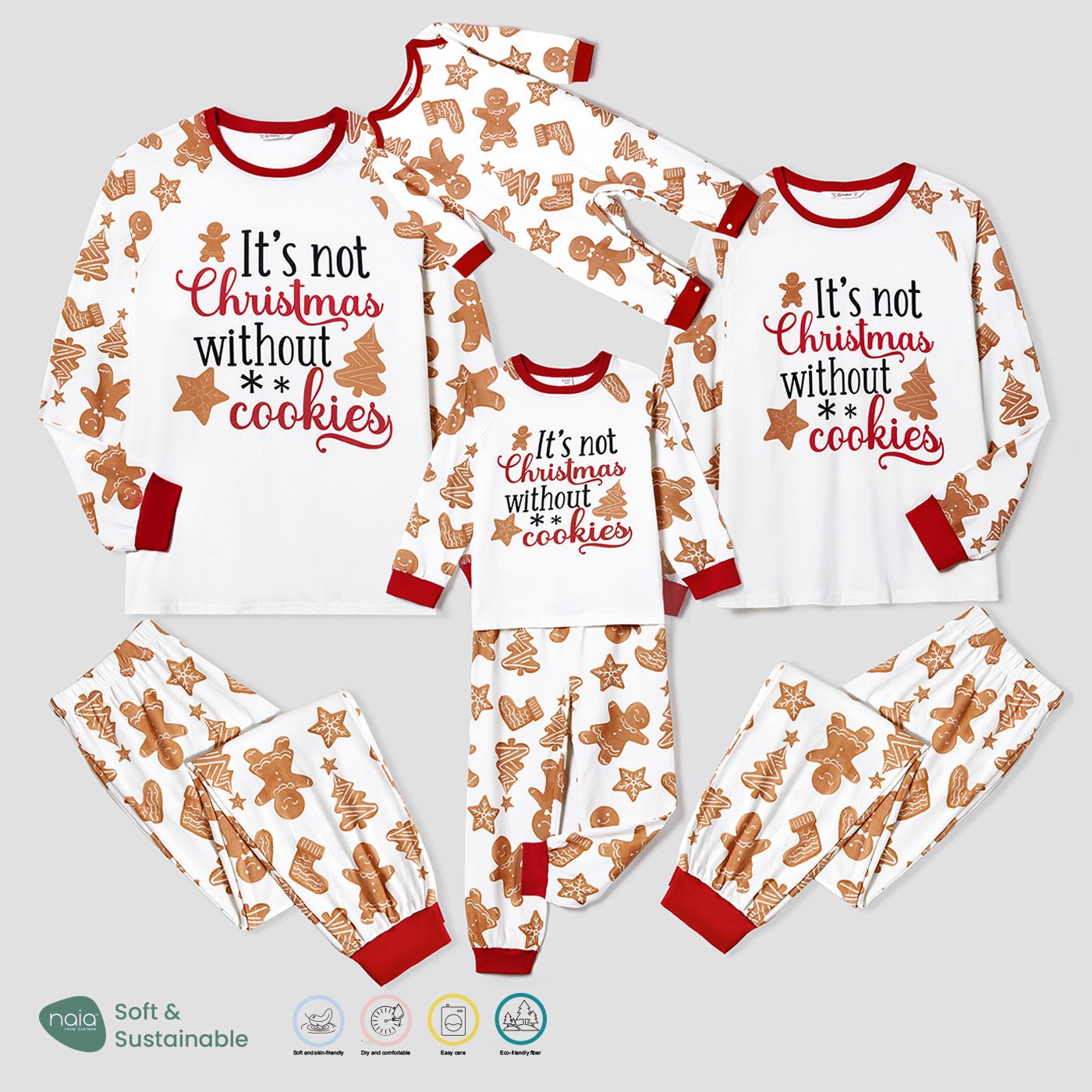 Christmas Family Matching Gingerbread Man & Letter Print Raglan-sleeve Naiaâ¢ Pajamas Sets (Flame Resistant)
