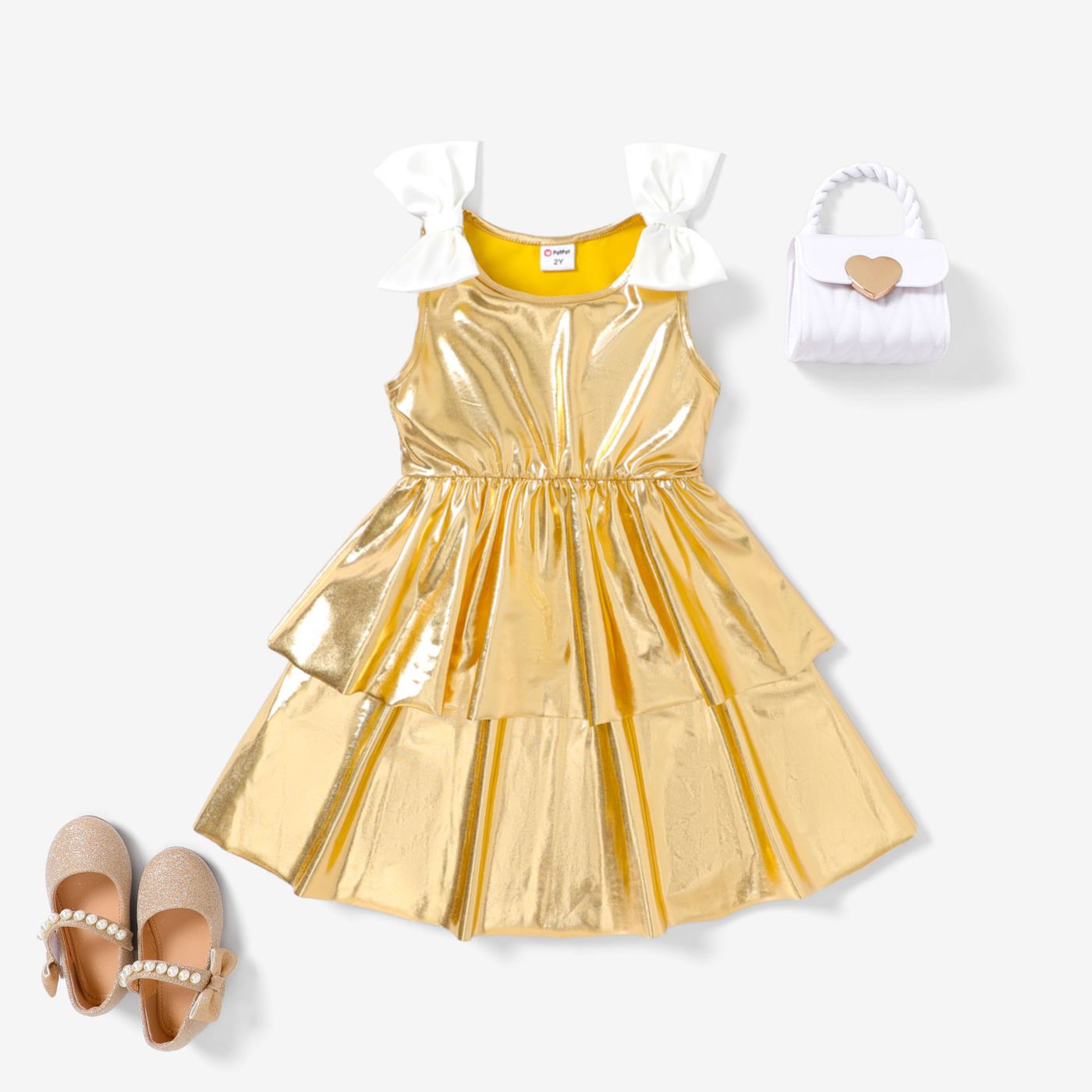 Toddler Girl Sweet Metallic Bow Dress