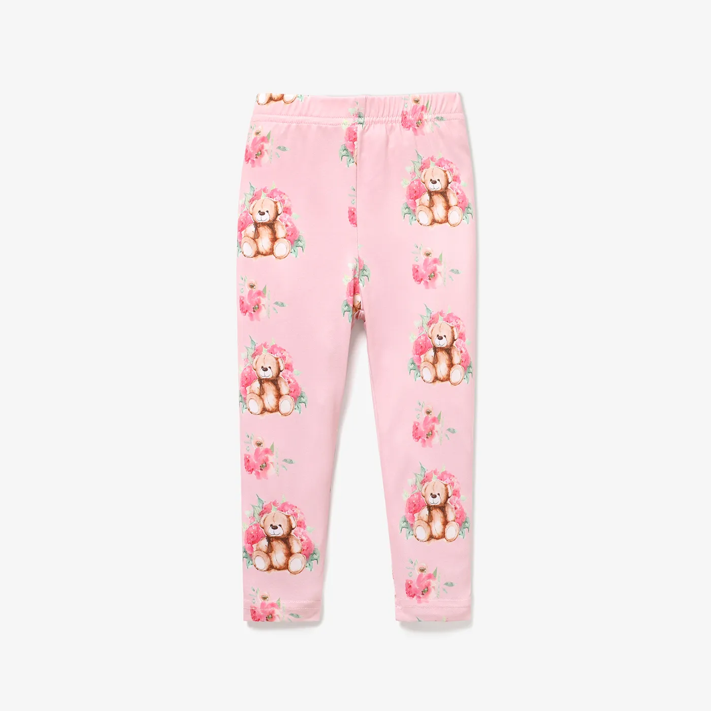 Baby Girl Allover Bear Print High Waist Leggings Pants Pink big image 1