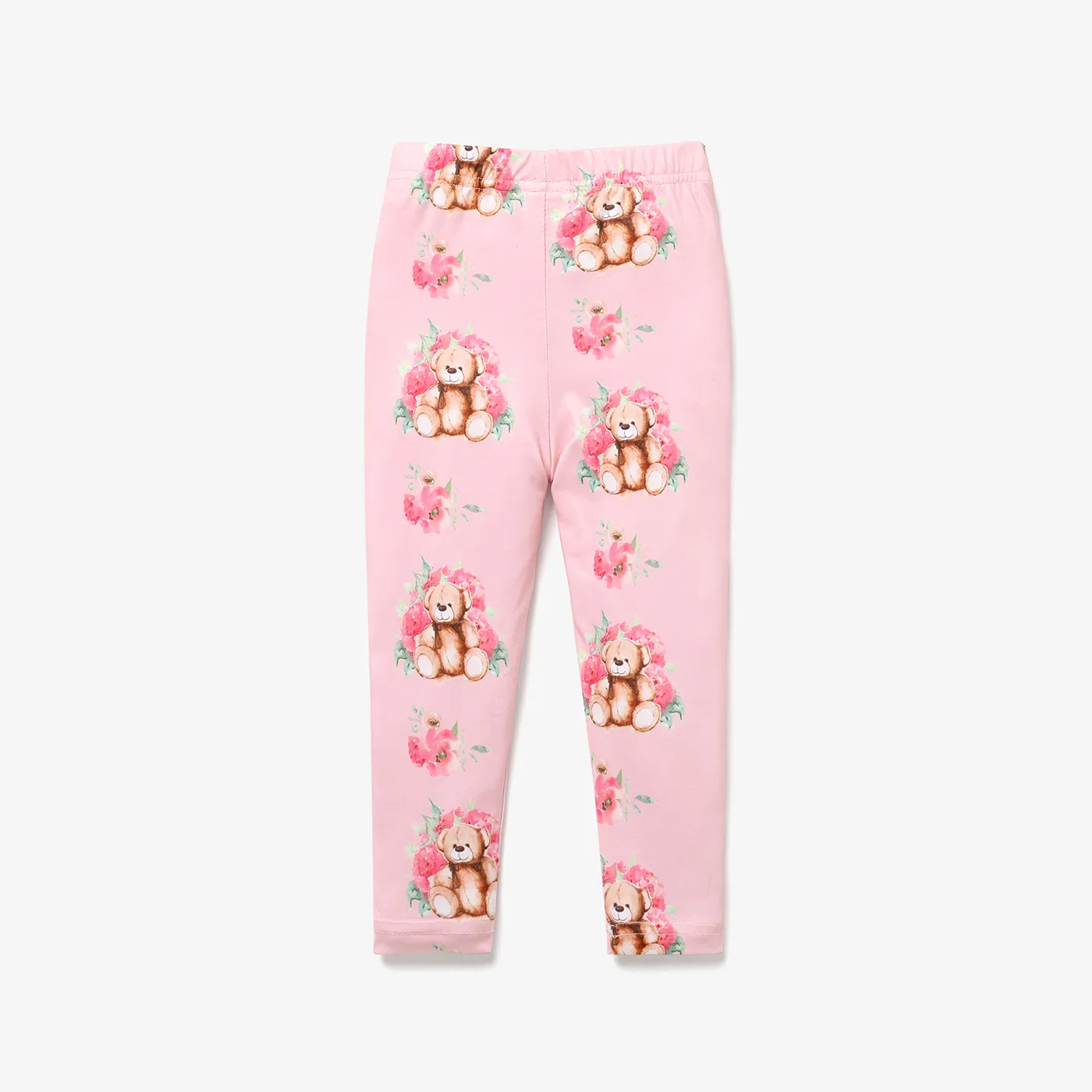 Baby Girl Allover Bear Print High Waist Leggings Pants Pink image 2